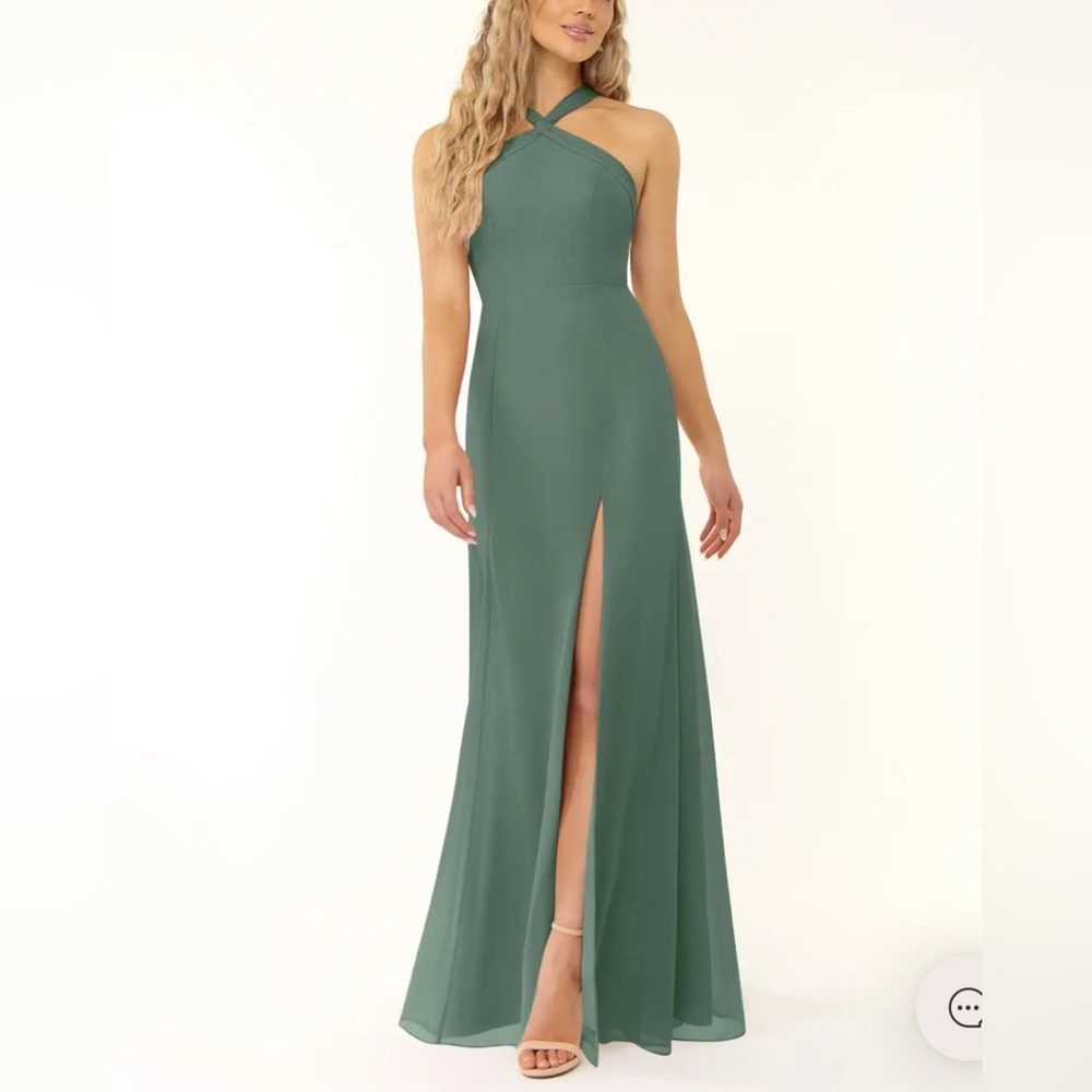 Azazie One-Shoulder Dress in Eucalyptus Green